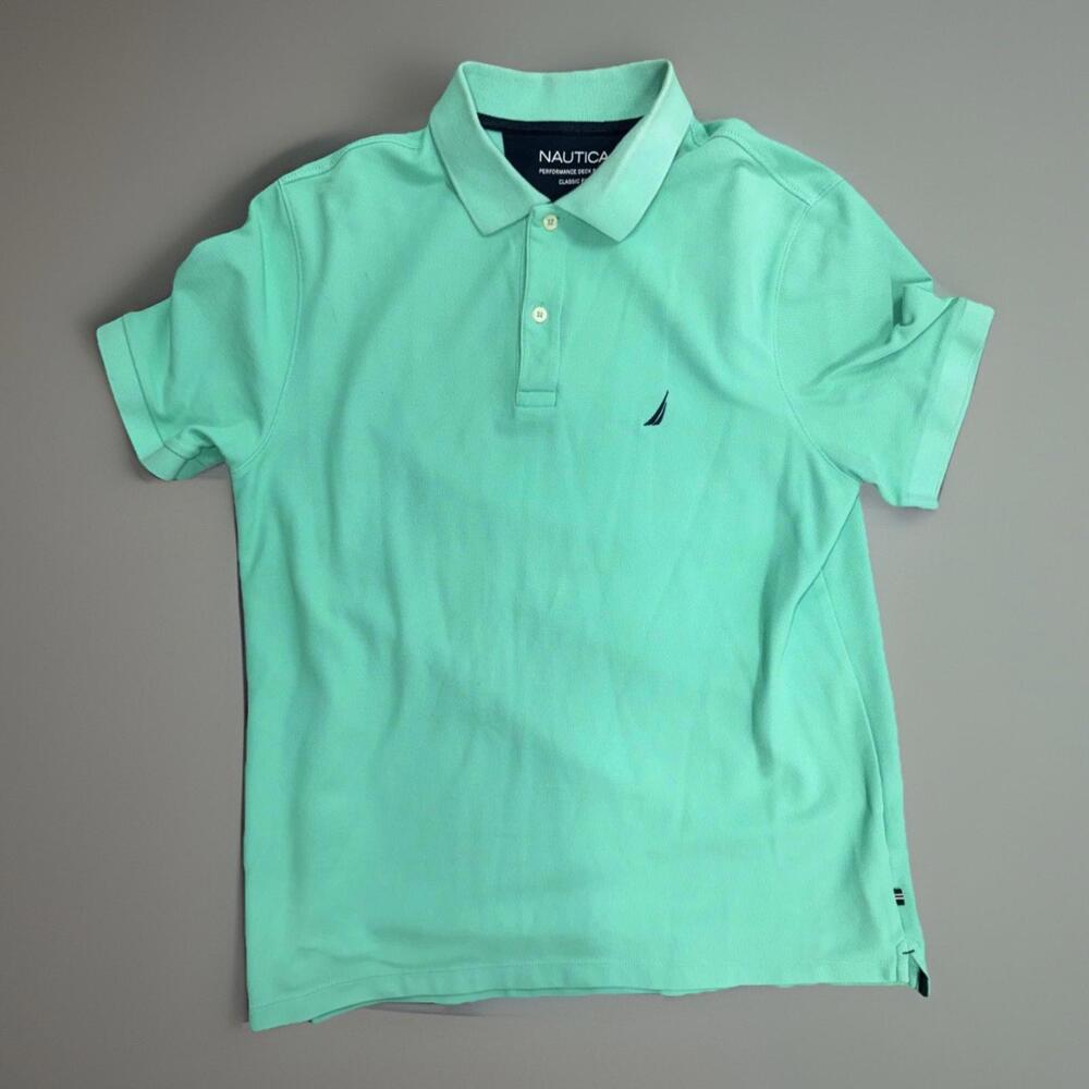Nautica Performance Deck Shirt Polo Mens Large Mint Green Classic Fit Outdoor